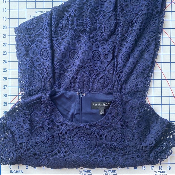 laundry by Shelli Segal Dress Womens 8 Blue Lace Short Sleeve Mini Dress Party - Picture 6 of 11